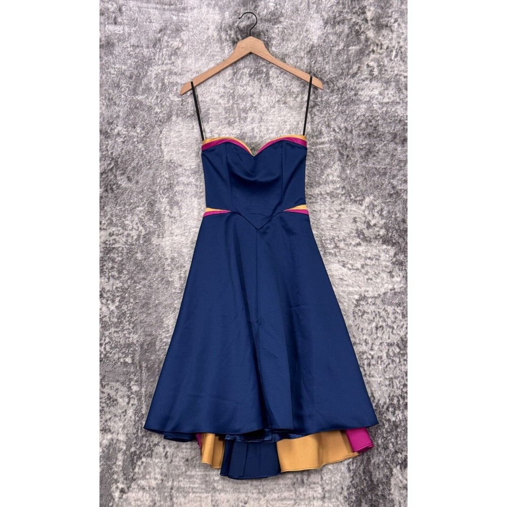 Vintage Betsey Johnson Evening Dress 2 Womens Blue Strapless Gown Colorful